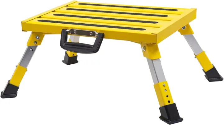 Adjustable Aluminum RV Step Stool — Folding Non-Slip Platform, Yellow