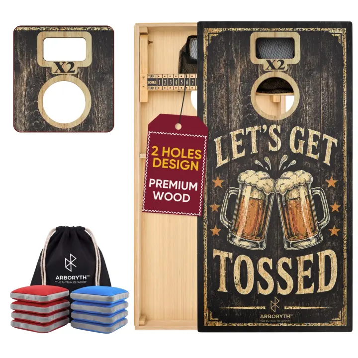 ARBORYTH Solid Wood Regulation Cornhole Set — 4x2 ft Double-Hole Boards