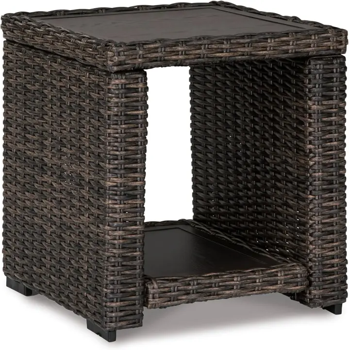 Ashley Grasson Lane Outdoor Rattan Square End Table — Handwoven Wicker