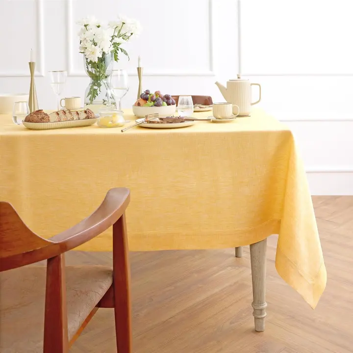 Athena 100% Pure Linen Tablecloth — Chambray Mustard, 60 x 108 in