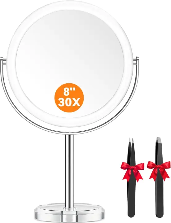 Auxmir 8-inch Double-Sided Makeup Mirror — 1X/30X, 360° Rotating Stand