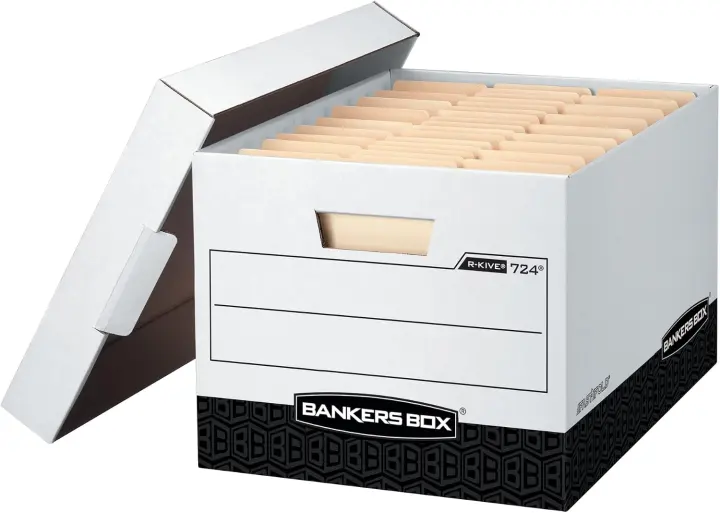 Bankers Box R-Kive 12-Pack — Heavy-Duty Letter/Legal File Storage Boxes with Lids