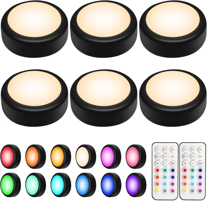 Battery LED Puck Lights with Remote — RGB Under-Cabinet & Closet Light Kit