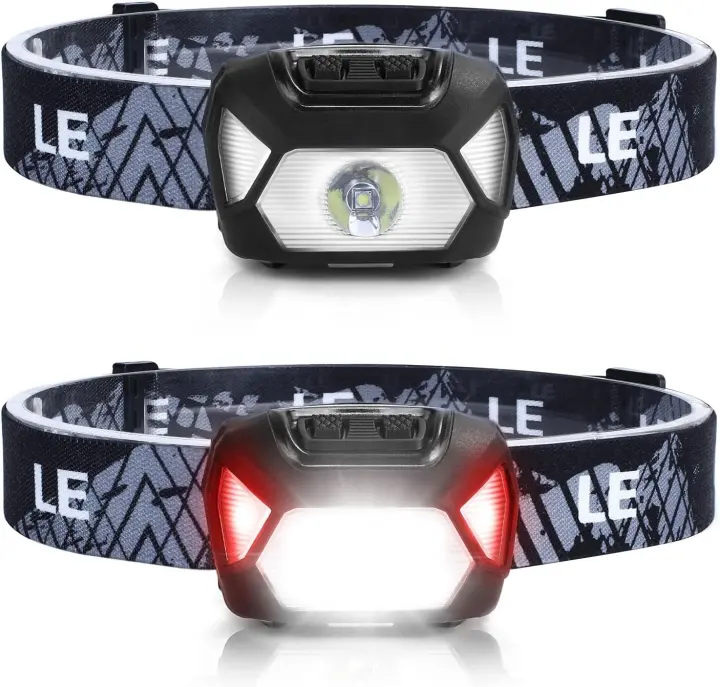 Battery-Powered Waterproof LED Headlamp — 2-Pack (Black)