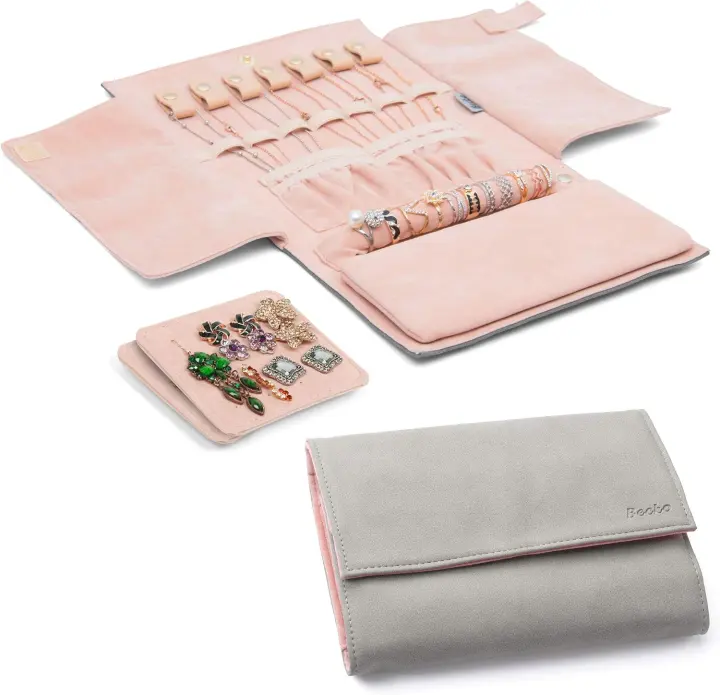 Becko US Travel Jewelry Roll Organizer for Necklaces & Rings