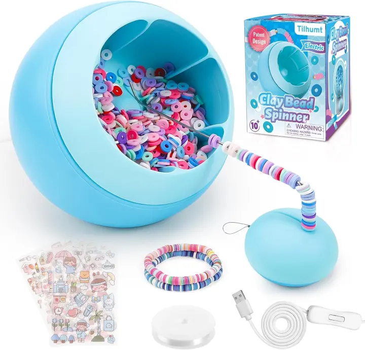 Blue Clay Bead Spinner Kit for Jewelry Making (Motorized)
