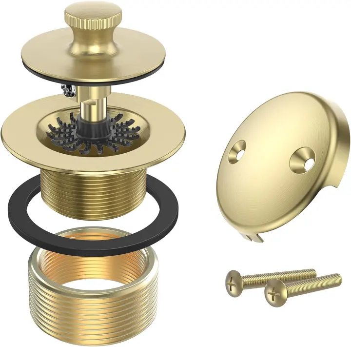 Brushed Gold Bathtub Drain Kit with Overflow Faceplate — Lift & Turn