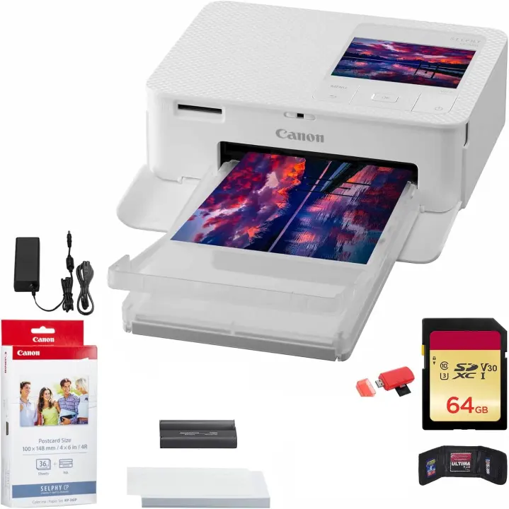 Canon SELPHY CP1500 Compact Photo Printer Bundle with Accessories (White)