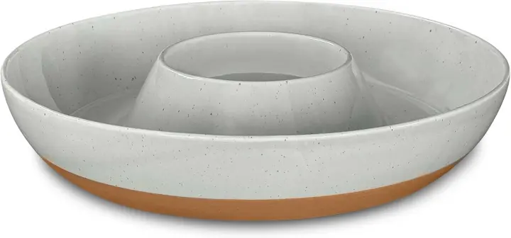 Ceramic Chip-and-Dip Serving Tray — Large Divided Party Bowl