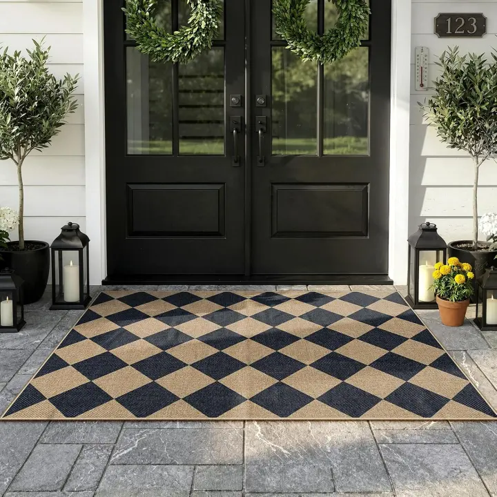 Checkered Easy Jute 3x5 Entryway Rug — Black Diamond Indoor/Outdoor