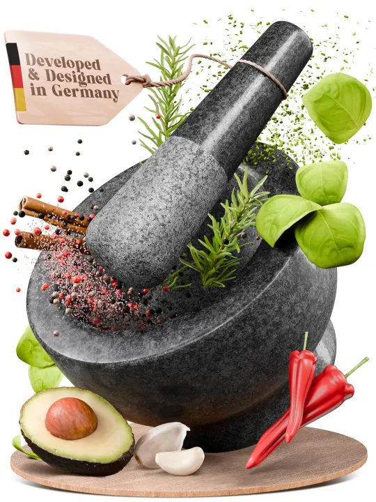 ChefSofi Granite Mortar and Pestle Set — 3.5-Cup (Black)