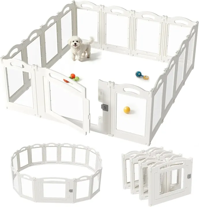 Clear Acrylic Foldable Dog Playpen with Door — 23.6" Puppy Enclosure