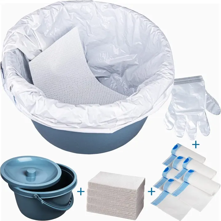 Commode Bucket Kit with Disposable Liners and Super Absorbent Pads