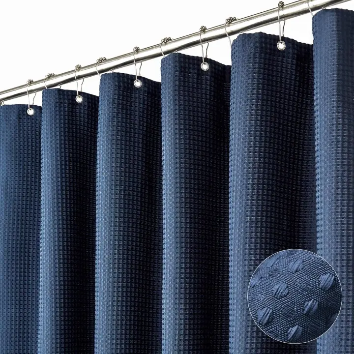 Dynamene Waffle Shower Curtain, 72"x72" Navy Blue — 256 GSM Heavy Fabric