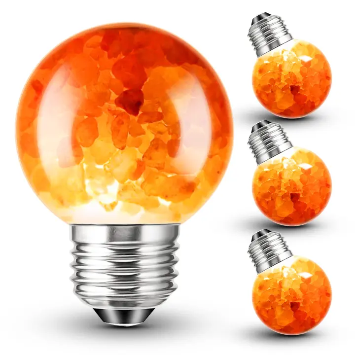 E26 Himalayan Pink Salt Lamp Bulbs (G45) — 4-Pack, 3W Warm Amber