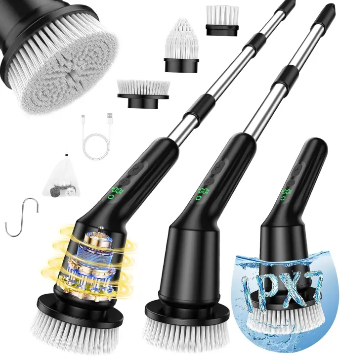 Electric Spin Scrubber with Long Handle — Cordless Shower & Bath Cleaner