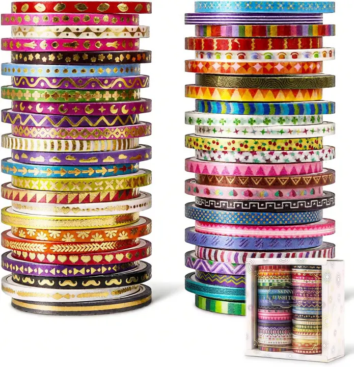 Emmoolife 50-Roll Skinny Washi Tape Set — 3mm Thin Decorative Rolls