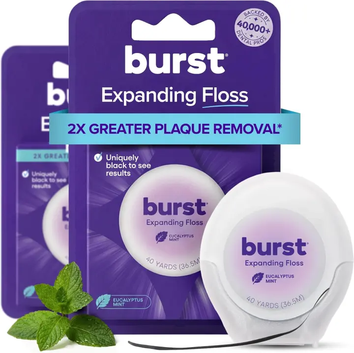Expanding Black Dental Floss — Mint Eucalyptus, 80 Yards, Stain-Absorbing