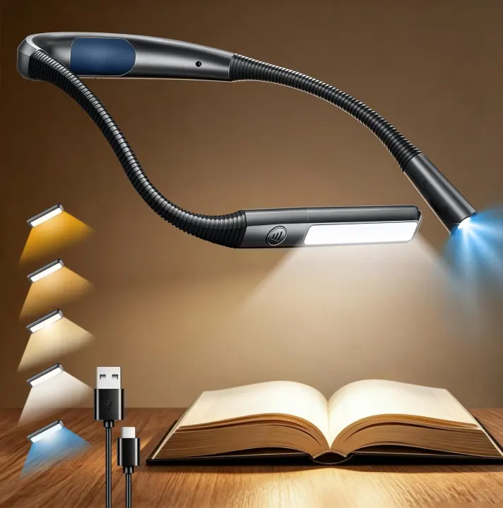 Flexible Bendable Neck Reading Lamp — 100‑Hour Rechargeable Book Light
