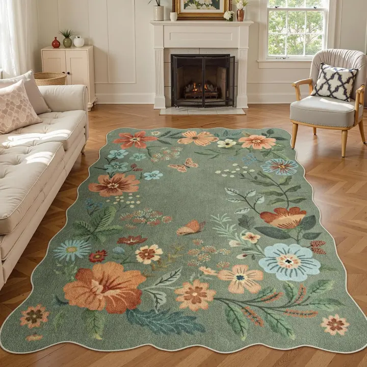 Floral Washable 5x7 Area Rug — Ultra-Thin Non‑Slip Boho Rug