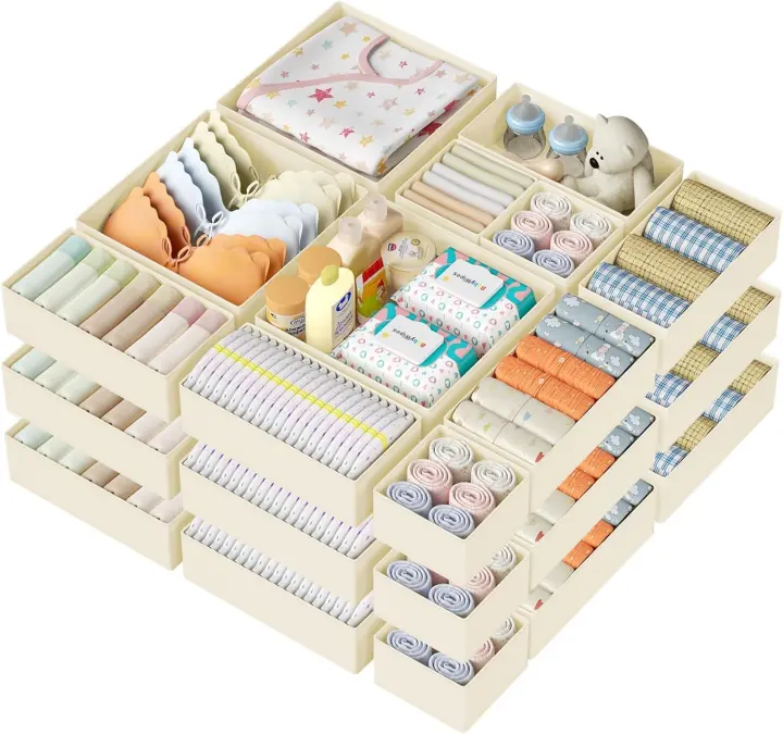 Foldable Drawer Organizer Set — 18-Pack Baby Dresser & Closet Bins