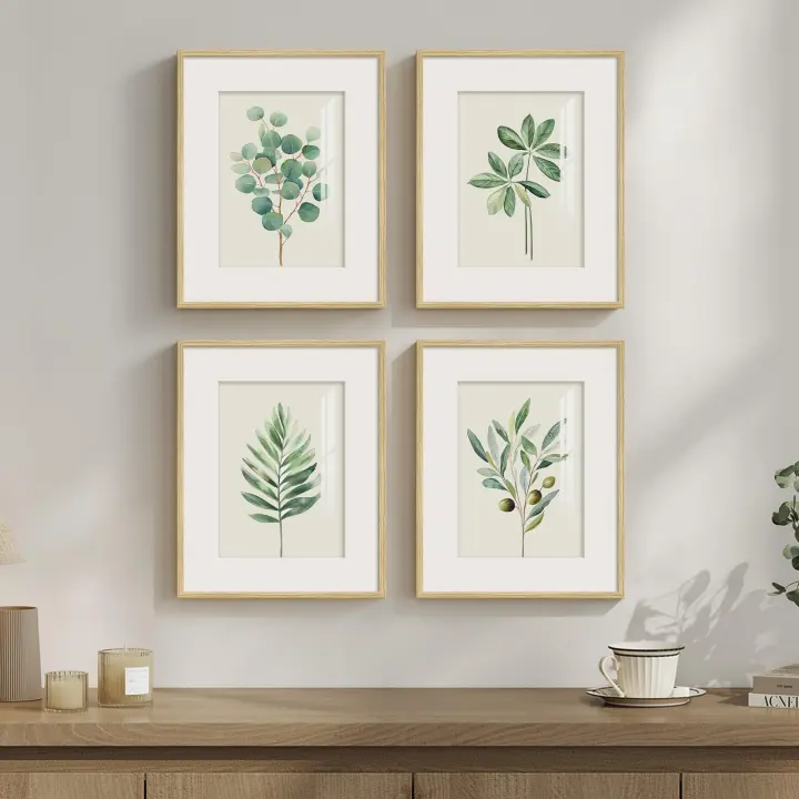 Framed Sage Green Botanical Wall Art — 4-Piece 8x10 Set