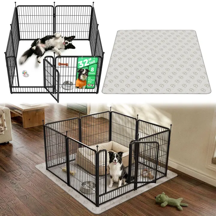 FXW Rollick 32-inch Dog Playpen — 8-Panel Metal Play Area with Washable Pad