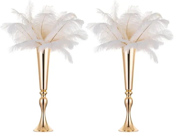 Gold Metal Trumpet Centerpiece Vases — 21.9in Tall, Set of 2