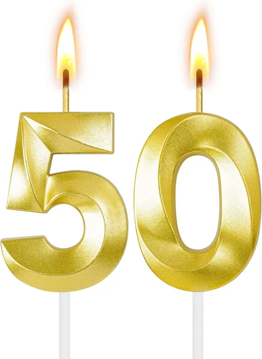 Gold Number 50 Cake Candle — 50th Birthday Decoration