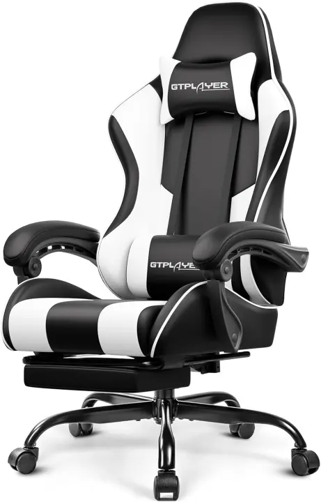 GTPLAYER Adjustable Gaming Chair with Footrest, Lumbar & Headrest