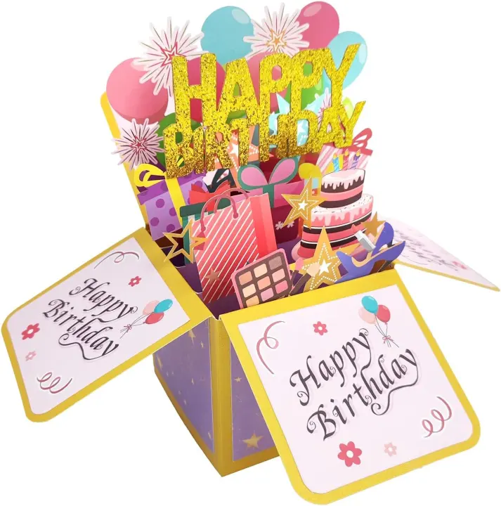 Handmade 3D Pop-Up Birthday Gift Box Card — Foldable Celebration Card