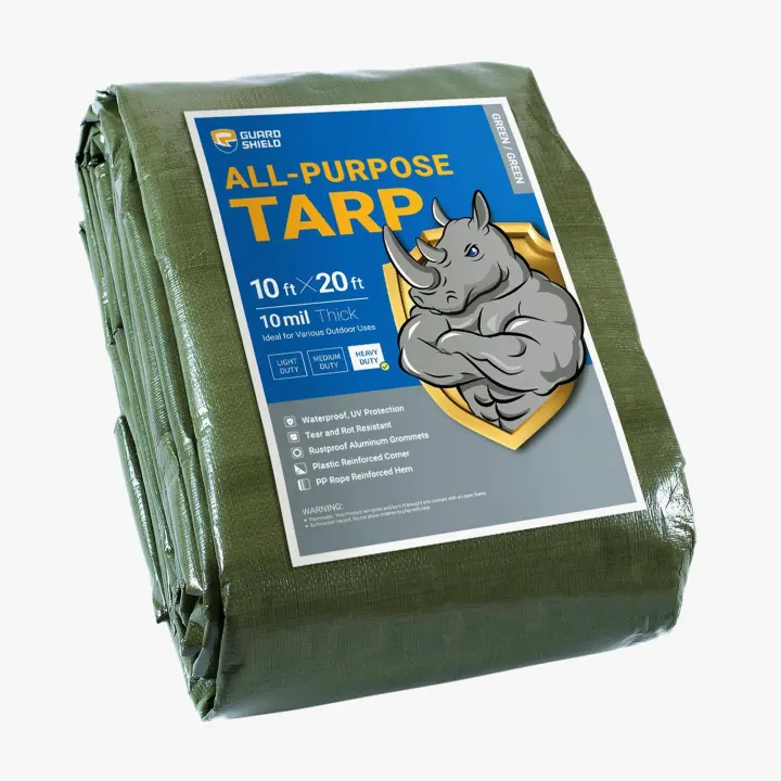 Heavy-Duty 10x20 Tarp — Thick Waterproof Green Poly Cover