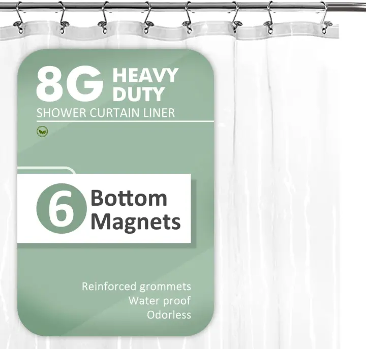 Heavy-Duty Clear Shower Curtain Liner with Six Bottom Magnets — 72x72