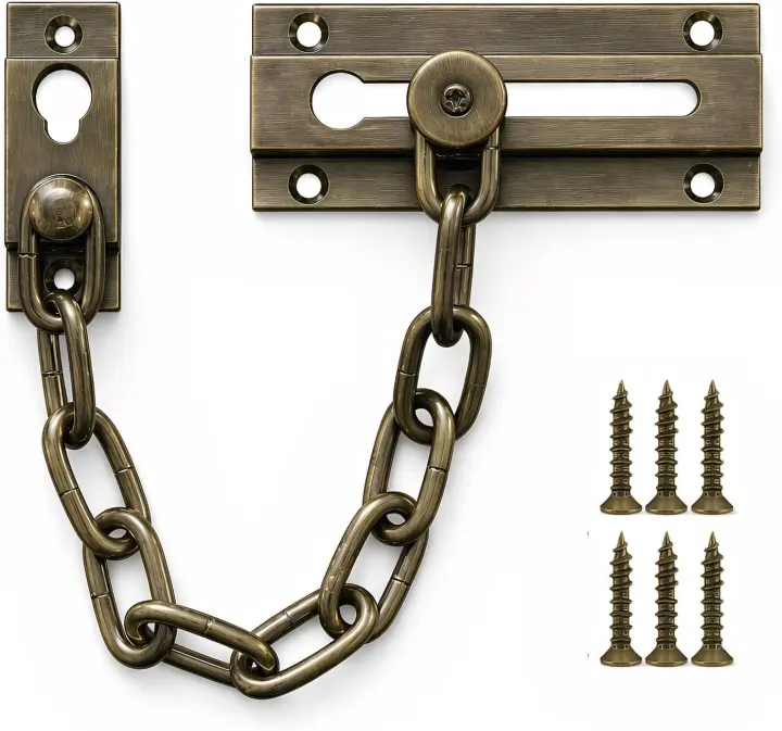 Heavy-Duty Security Door Chain Lock — Solid Brass, Antique Finish