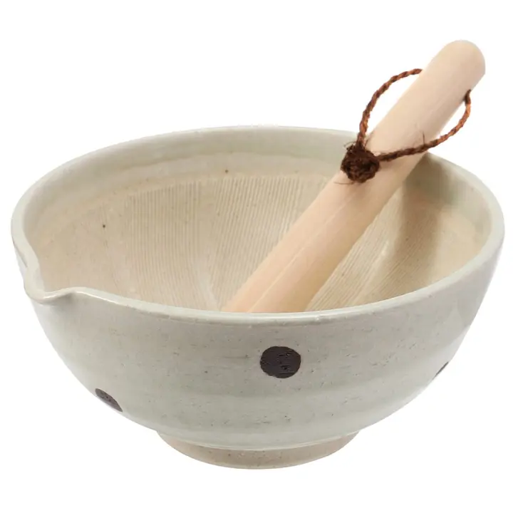 Japanese Ceramic Suribachi Mortar & Surikogi Pestle Set with Spout — 7.1 in