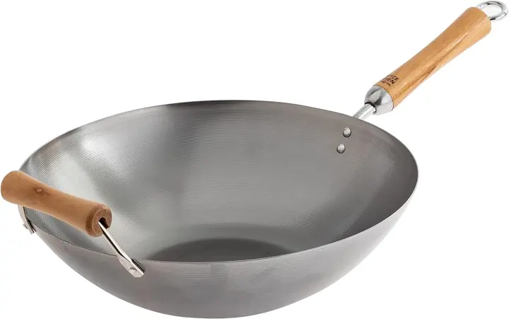 JOYCE CHEN Classic 14-Inch Carbon Steel Wok with Birch Handles