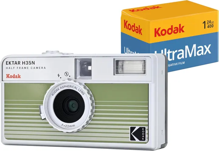 Kodak EKTAR H35N Half-Frame Film Camera Bundle — Striped Green
