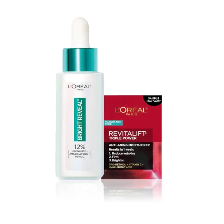 L'Oréal Bright Reveal 12% Dark Spot Serum (1 oz) — Serum + Moisturizer Sample