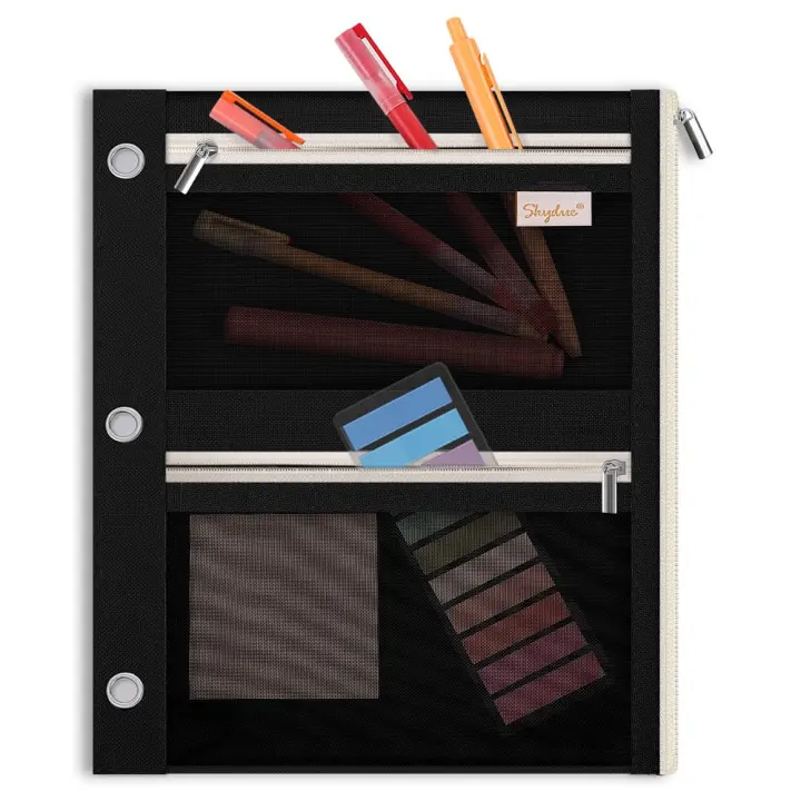 Large 3-Ring Binder Pencil Pouch — Triple-Compartment Organizer (11x9)