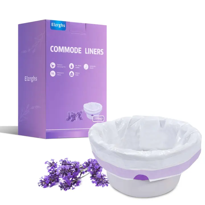 Lavender-Scented Bedside Commode Liners — 150 Disposable Drawstring Bags