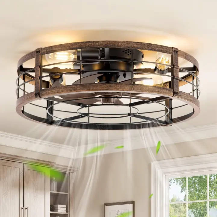 LEDIARY 20" Caged Low-Profile Ceiling Fan with Light & Remote