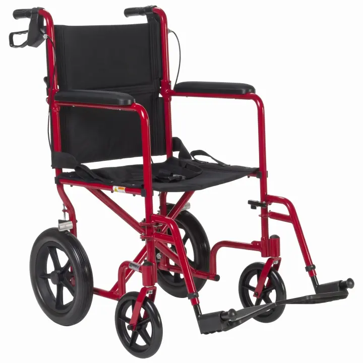 Lightweight Expedition Transport Wheelchair — Red, Hand‑Brake Model