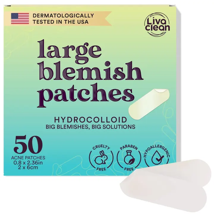 LivaClean 50CT Large Hydrocolloid Acne Patches — Big Zit & Cystic Spot Strips