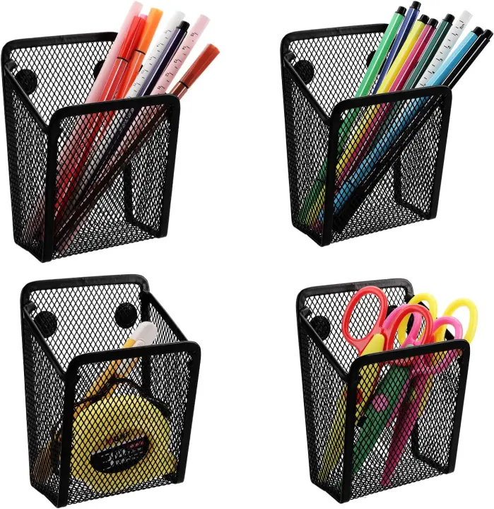 Magnetic Mesh Pen & Pencil Holders — 4-Pack Locker Organizers