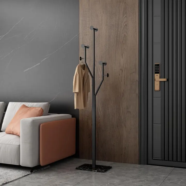 Marble-Base Freestanding Coat Tree — Heavy-Duty Metal Rack (Black)