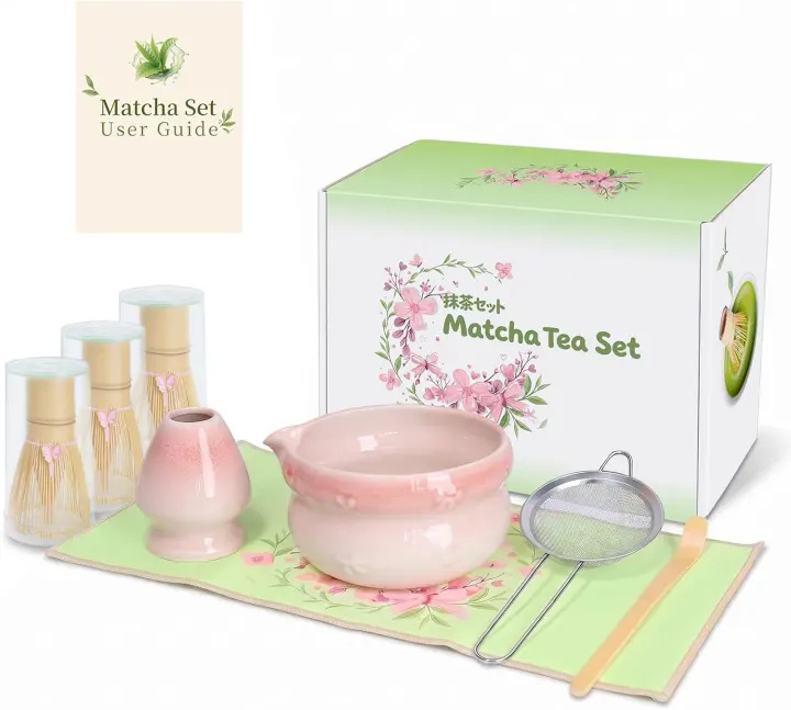 Matcha Whisk Set with Bowl — Three Replacement Bamboo Chasens