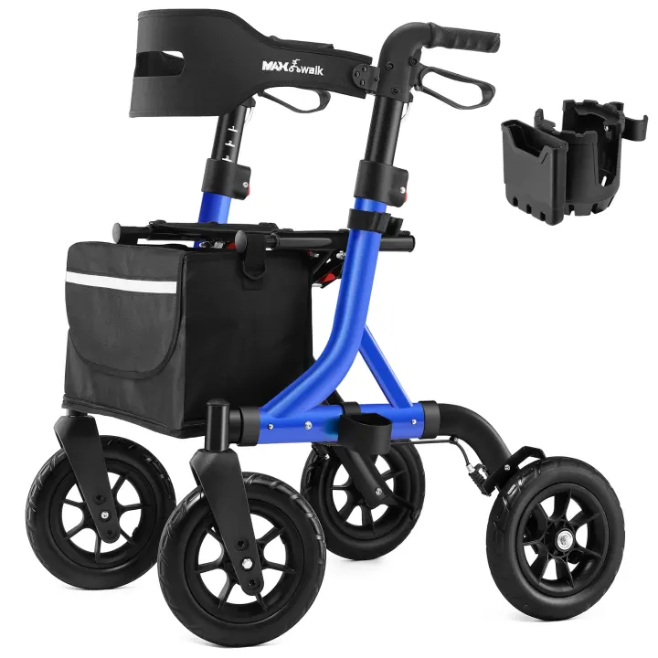 MAXWALK 10" All-Terrain Foldable Rollator Walker with Seat