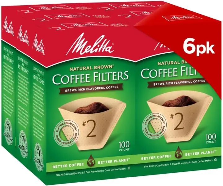 Melitta #2 Unbleached Natural Brown Cone Coffee Filters — 6-Pack