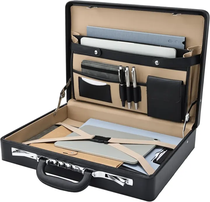 Men's 16-Inch PU Leather Briefcase with Anti-Theft Locks