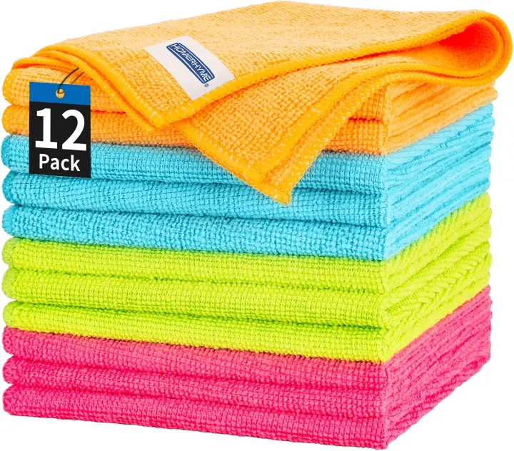 Microfiber Cleaning Cloths — 12-Pack 12×12 Lint-Free Towels for Home & Car